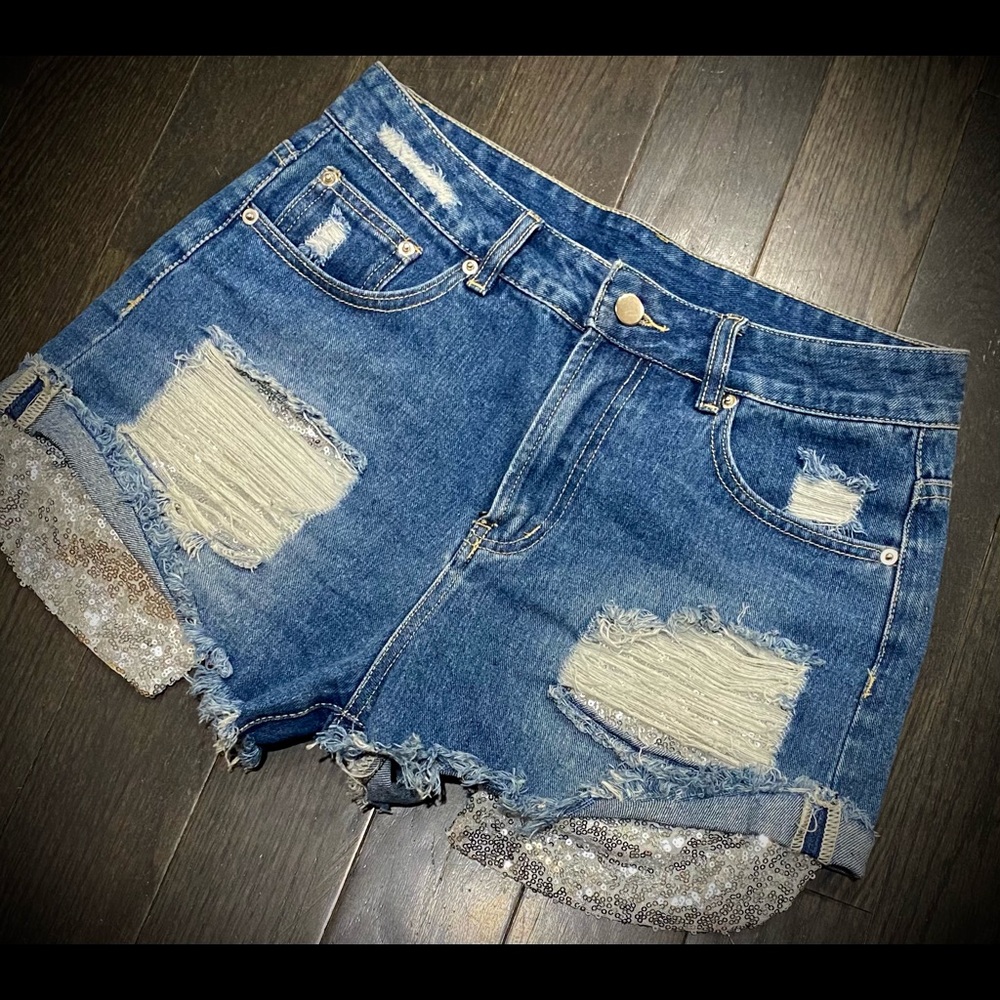 Boutique high waisted  shorts with sequin pockets